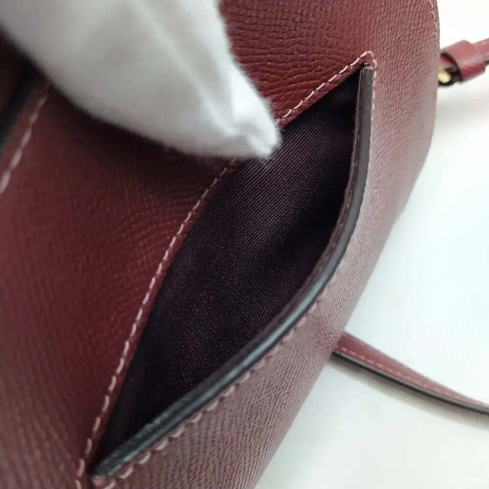 Coach Mini Serena Wine Red Crossgrain Leather Zipper Closure Crossbody Bag